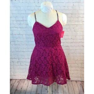 NWT Xhilaration Dress Maroon Lined Lace Crisscross Back Floral Sleeveless XL